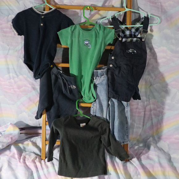 Kids 12mo 5 pack! Overalls, shirt, onsies, jeans - Picture 1 of 4